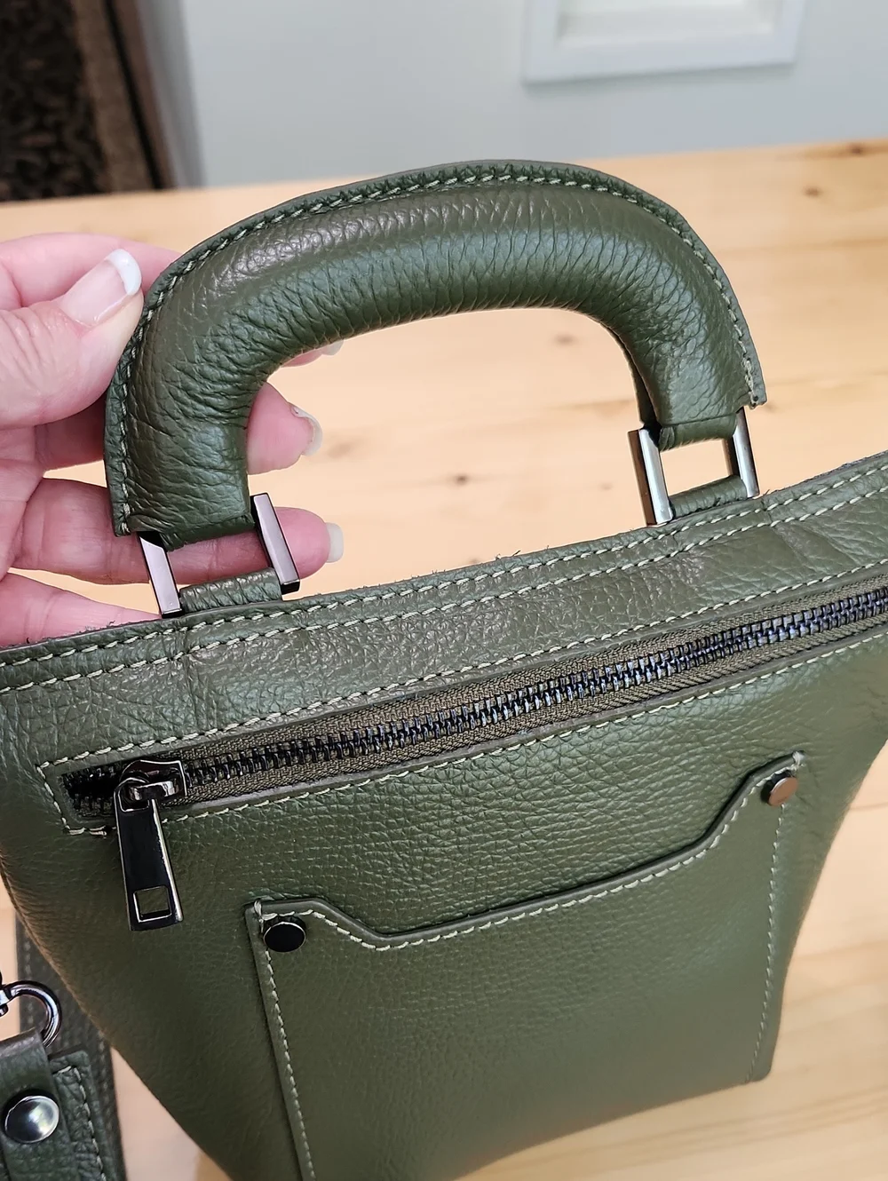 Viola Castellani Milano Olive Green Leather Crossbody Tote Satchel Bag Italy